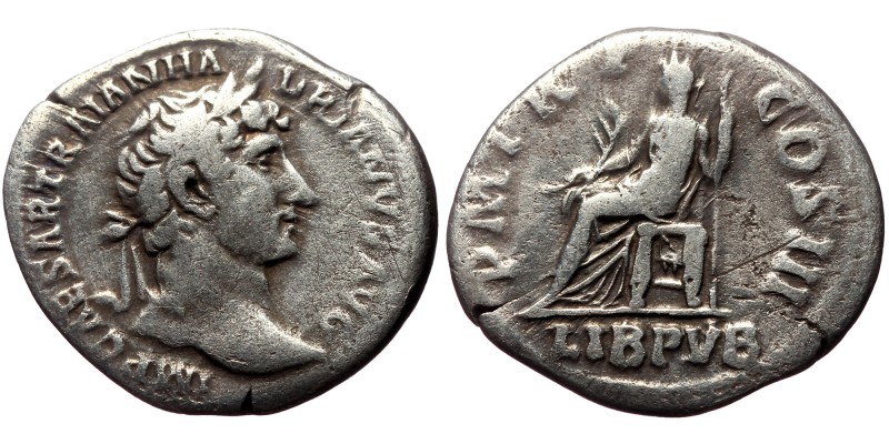 Hadrian (118-137) AR Denarius (Silver, 2.44g, 19mm) Rome, 123,
Obv: IMP CAESAR ...