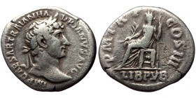 Hadrian (118-137) AR Denarius (Silver, 2.44g, 19mm) Rome, 123,
Obv: IMP CAESAR TRAIAN HADRIANVS AVG Laureate and draped bust r.
Rev: P M TR P COS II...