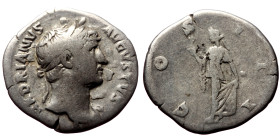 Hadrian (117-138) AR Denarius (Silver, 2,95g, 18mm), 125-128 Obv: HADRIANVS AVGVSTVS , laureate bust facing right, light drapery on left shoulder 
Rev...