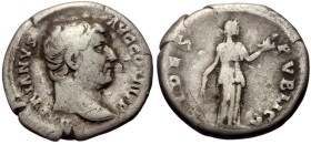 Hadrian (117-138) AR Denarius. (Silver, 2,90g, 17mm). 136 AD Rome. (RIC 241Aa). Anv: Hadrian's head on the right, around legend: HADRIANVS AVG COS III...