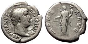 Hadrian (117-138) AR denarius (Silver, 3.18g, 18mm) Rome
Obv: HADRIANVS AVG COS III P P, bare head right
Rev: MONETA AVG, Moneta standing left, hold...