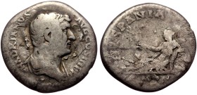 Hadrian (117-138) AR Denarius (Silver, 3,03g, 18mm) Rome.
Obv: HADRIANVS AVG COS III P P, Bare head right.
Rev: HISPANIA, Hispania reclining left, h...