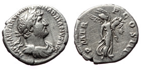 Hadrian (117-138). AR, Denarius. (Silver, 3.30 g. 18 mm.) Rome.
Obv: IMP CAESAR TRAIAN HADRIANVS AVG. Bust of Hadrian, laureate, draped, right.
Rev: P...