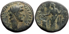 Antoninus Pius (138-161). AE, Sestertius. (Bronze, 20.80 g. 30mm.) Rome.
Obv: ANTONINVS AVG PIVS P P TR P COS [IIII] Head of Antoninus Pius, laureate...