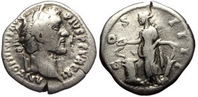 Antoninus Pius (138-161) AR Denarius (Silver, 2,82g, 19mm) Rome
Obv: ANTONINVS AVG PIVS P P TR P XI, laureate head right
Ref: COS IIII, Salus standi...