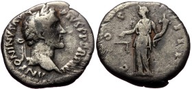 Antoninus Pius (138-161) AR Denarius (Silver, 3,37g, 19mm) Rome
Obv: ANTONINVS AVG PIVS P P TR P XII, laureate head to right
Rev: COS IIII, Aequitas...