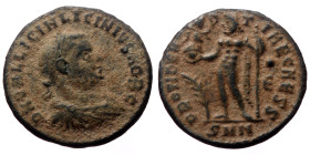 Licinius II (Caesar, 317-324) AE Follis (Bronze, 2,56g, 13mm) Nicomedia, 317-320
Obv: D N VAL LICIN LICINIVS NOB C, laureate, draped and cuirassed bu...