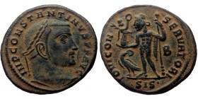 Constantine The Great (307-337). AE, Follis. (Bronze, 4.00 g. 22 mm.) Siscia.
Obv: IMP CONSTANTINVS P F AVG. Head of Constantine I, laureate, right....