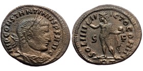 Constantine the Great (307/310-337) Æ Follis (Bronze, 20mm, 2.56g) Rome mint, Struck AD 316.
Obv: IMP CONSTANTINVS PF AVG, Laureate, draped, and cuir...