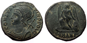 Constantine The Great (307-337). AE, Follis. (Bronze, 2.24 g. 17mm.) Antioch. 
Obv: CONSTANTINOPOLIS. Bust of Constantinopolis, laureate, helmeted, we...
