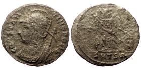 City Commemorative. (ca. 330-354) AE/Bl silvered follis (Silvered bronze, 1.66g, 17mm) Thessalonica, 330-331.
Obv: CONSTANTINOPOLIS, laureate and hel...