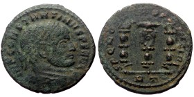 Constantine The Great (307-337). AE, Follis. (Bronze, 3.63 g. 22 mm.) Rome.
Obv: IMP CONSTANTINVS P F AVG. Bust of Constantine I, laureate, draped, r...