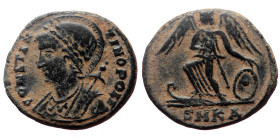 Constantine The Great (307-337). AE, Follis. (Bronze, 2.73 g. 17mm.) Cyzicus.
Obv: CONSTANTINOPOLIS. Bust of Constantinopolis, laureate, helmeted, wea...