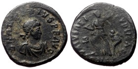 Crispus (316-326) AE Follis (Bronze, 1.49 g. 12 mm.) Siscia.
Obv: IVL CRISPVS NOB C. Head of Crispus, laureate, right.
Rev: CAESARVM NOSTRORVM, VOT/...