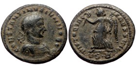 Constantine II (Caesar, 316-337). AE, Follis. (Bronze, 2.72 g. 19mm.) Thessalonica.
Obv: CONSTANTINVS IVN NOB C. Bust of Constantine II, laureate, dr...