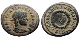 Constantine II (Caesar, 317-337) AE (Bronze, 20mm, 2.96g) Siscia, 321-324.
Obv: CONSTANTINVS IVN NOB C, laureate head right
Rev: CAESARVM NOSTRORVM ...
