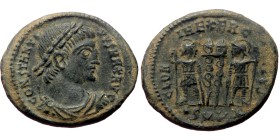 Constantine II (Caesar, 316-337). AE, Follis. (Bronze, 2.30 g. 17mm.) Cyzicus.
Obv: CONSTANTINVS MAX AVG. Bust of Constantine II, laureate, rosette-d...