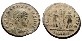 Constans (Caesar) AE Nummus (Bronze, 2,61g, 17mm) Antioch, 330-335.
Obv: FL IVL CONSTANS NOB C, laureate and cuirassed bust to right
Rev: GLORIA EXE...