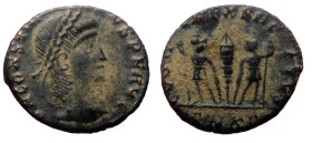 Constantius II (337-361) AE Follis (Bronze, 15mm, 1.65g) Cyzicus, before 340. 
Obv: DN CONSTANTIVS PF AVG, Diademed, draped bust right
Rev: GLORIA EXE...