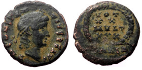 Constantius II (337-361) Antioch
Bronze, 15mm, 1,75g)
Obv: D N CONSTANTIVS P F AVG, diademed head right 
Rev: VOT XX MVLT XXX in wreath; SMANZ.
Ref: R...