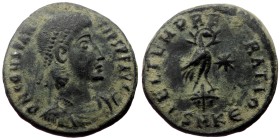 Constantius II (337-361). AE, Follis. (Bronze, 2.62 g. 16mm.) Cyzicus.
Obv: D N CONSTANTIVS P F AVG. Bust of Constantius II, pearl-diademed, draped, ...