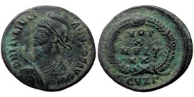 Julian II Apostata (361-363). AE. (Bronze, 2.40 g. 20 mm.) Cyzicus.
Obv: D N FL CL IVLIANVS P F AVG. Bust of Julian, helmeted, pearl-diademed, cuiras...