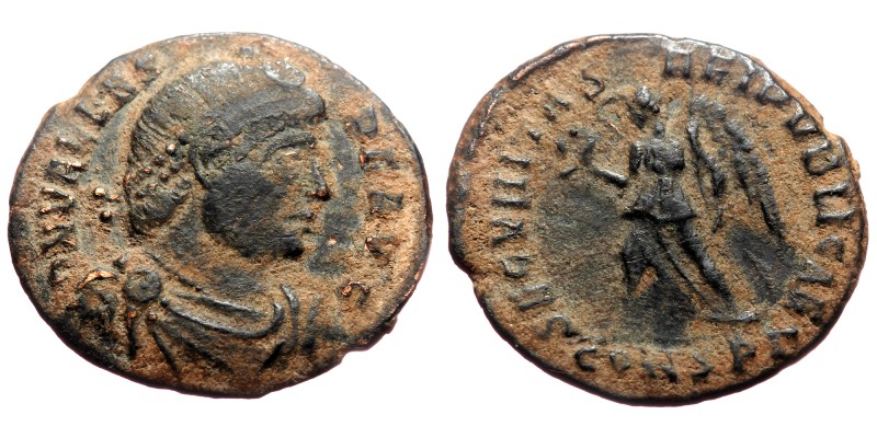 Valens (364-367) AE Follis (Bronze, 2,27g, 18mm)
Obv: D N VALENS P F AVG, pearl...
