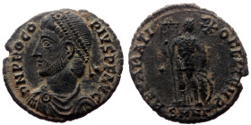Procopius (365-366). AE. (Bronze, 2.76 g. 17 mm.) Nicomedia.
Obv: D N PROCOPIVS P F AVG. Bust of Procopius, pearl-diademed, draped and cuirassed, left...