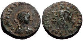 Valentinian II (375-392) AE Minimus (Bronze, 1.37g, 13mm) Constantinople, 388-392.
Obv: D N VALENTINIANVS P F AVG, pearl-diademed, draped and cuirass...