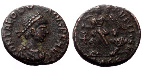 Theodosius I (379-395) AE (Bronze, 1.43g, 13) Cyzicus, 388-392. 
Obv: D N THEODOSIVS P F AVG, pearl-diademed, draped and cuirassed bust of Theodosius ...