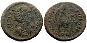 Aelia Flacilla (379-388). AE. (Bronze, 5.80 g. 23 mm.) Constantinople.
Obv: AEL FLACCILLA AVG. Bust of Aelia Flacilla, with elaborate head-dress, dra...
