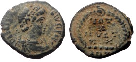 Theodosius I (379-395) AE (Bronze, 13mm, 1.14) Antioch, 383
Obv: D N THEODOSIVS P F AVG, pearl diademed, draped and cuirassed bust of Theodosius I ri...