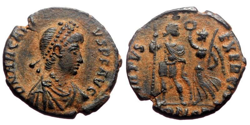 Arcadius (383-408) Antioch AE Follis (Bronze, 2,04g, 17mm)
Obv: D N ARCADIVS P ...