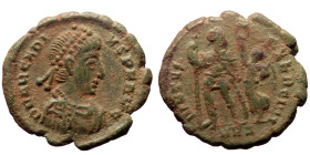 Arcadius (383-408). AE. (Bronze, 2.75 g. 18mm.) Antioch.
Obv: D N ARCADIVS P F AVG. Bust of Arcadius, Diademed, draped and cuirassed, right.
Rev: VIRT...