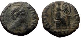 Aelia Eudoxia (Augusta, 400-404). Æ (16mm, 4.00g). Antioch, 401-3.
Obv: AEL EVDOXIA AVG, diademed and draped bust of Eudoxia right, wearing earrings ...