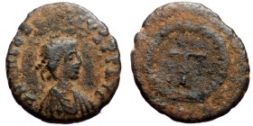 Theodosius II (402-450) AE Nummus (Bronze, 1.04g, 14mm) Cyzicus.
Obv: D N THEODOSIVS P F AVG Pearl-diademed, draped and cuirassed bust of Theodosius ...