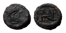 Zeno (476-491) AE Nummus (Bronze, 1.10g, 9mm), Antioch. 
Obv: Pearl-diademed, draped, and cuirassed bust right. Rev. 
Rev: Zeno monogram 10 within wre...