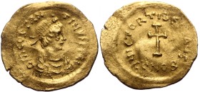 Tiberius II Constantine (578-582) AV Tremissis. (Gold, 1.43 g. 17 mm.) Constantinople. 578-582 AD.
Obv: δmCOSTANTIN[VSPPAVG], pearl diademed, draped,...