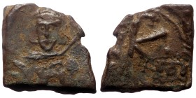 Anastasius II (?),AE, Half Follis. (Bronze, 3.90 g. 126mm.) Constantinople. 713-715 AD.
Obv: Crowned bust facing with short beard, wearing chlamys, h...
