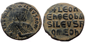 Leo VI. AE, Follis. (Bronze, 5.77 g. 24mm.) Constantinople. 886-912 AD.
Obv: LEON bASILEVS ROM. Crowned bust facing with short beard, wearing chlamys,...