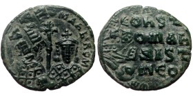 Constantine VII (913-959) and Romanus I (920-944) AE Follis (Bronze, 7.50 g, 25mm) Constantinople.
Obv: +COnSTAnT' CE ZOH b', Facing busts of Constan...