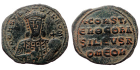 Constantine VII and Romanus, AE, Follis, (Bronze, 5.43 g. 29mm.) Constantinople. 913-959 AD.
Obv: + COҺST ЬASIL RωM, Frontal bust of Constantine VII, ...