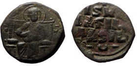 Anonymous follis atributted to Constantine IX (1050-1060 AD) Constantinople, AE Follis (Bronze, 7.62g, 25mm)
Obv:Christ seated facing on throne with b...