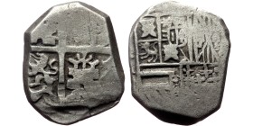 Spain, Philip II-IV (?), AR, Reales. (Silver, 5.6 g. 21 mm.) 1556-1665 AD.
Obverse: Crowned arms. Mintmark and initial at left. Value IIII at right. ...
