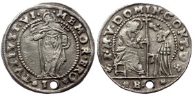 Domenico Contarini doge (?), AR, (Silver, 2.14 g. 22mm.) 1659-1675 AD.
Obv: S M V DOMIN CONT D S. St. Mark seated right, presenting banner to Doge kn...