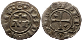 Henry VI and Constance (1194-1196) AR Denaro (Silver, 0.81g, 17mm) Brindisi. Very rare 
Obv: + HE INPERATOR - Cross potent, two stars in field 
Rev: +...