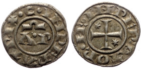 Henry VI and Constance (1194-1196) AR Denaro (Silver, 0.72g, 17mm) Brindisi. Very rare 
Obv: + HE INPERATOR - Cross potent, two stars in field 
Rev: +...