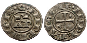 Henry VI and Constance (1194-1196) AR Denaro (Silver, 0.77g, 17mm) Brindisi. Very rare 
Obv: + HE INPERATOR - Cross potent, two stars in field 
Rev: +...