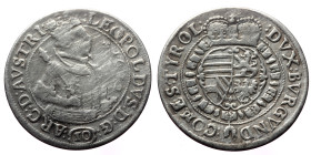 Leopold V, AR, Kreuzer (Silver, 3.59 g. 29mm.). Tyrol 1625-1632 AD.
Obv: Armoured portrait of Leopold V. of Habsburg, value below, date in front of th...
