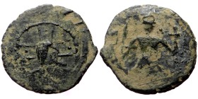 Crusaders. Edessa. Baldwin II, AE, Follis. (Bronze, 3.39 g. 21mm.) 1108-1118 AD.
Obv: Standing figure in military suit facing in front and holding a ...